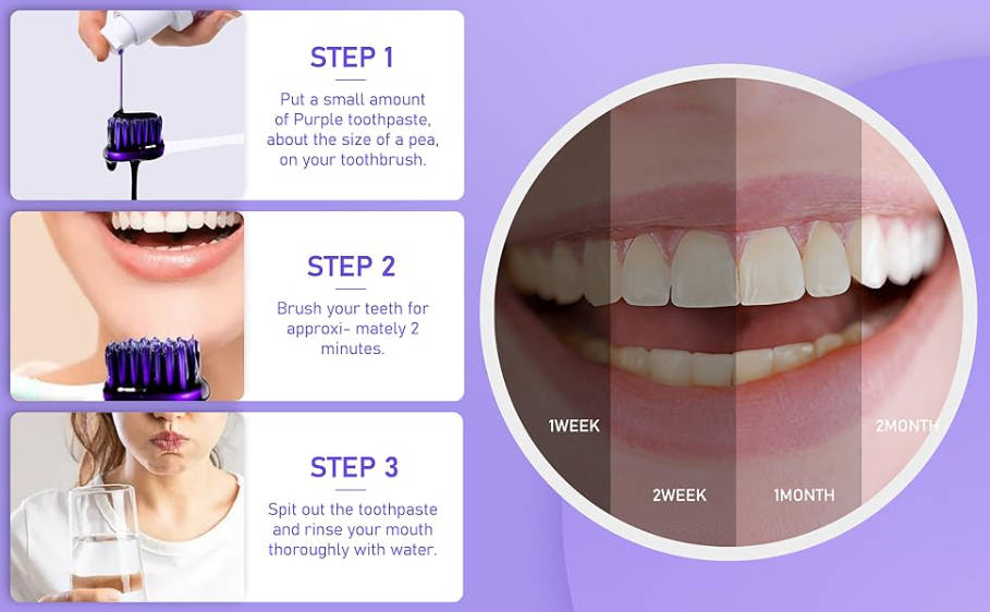 ToothTalk Purple Toothpaste Whitening+Teeth Whitening Strips,V34 Colour Corrector Whitening Teeth Kit,Purple Toothpaste for Teeth Whitening,Teeth Whitening Kit for Sensitive Teeth