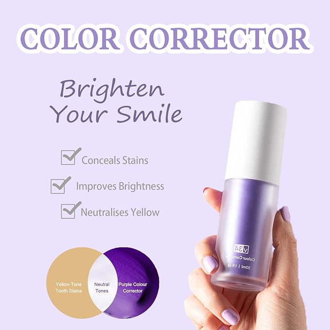 ToothTalk Purple Toothpaste Whitening+Teeth Whitening Strips,V34 Colour Corrector Whitening Teeth Kit,Purple Toothpaste for Teeth Whitening,Teeth Whitening Kit for Sensitive Teeth